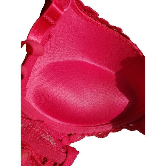 Women's Push Up 38C Pink Sexy Lace Overlay Hot Pink Push Up Demi Bra 38C NWOT - Picture 7 of 9